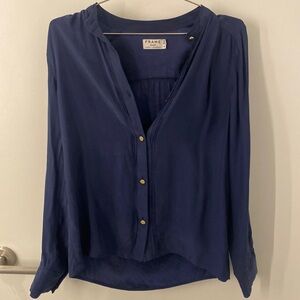 Frame Navy Silk Blouse Gold Buttons Size XS